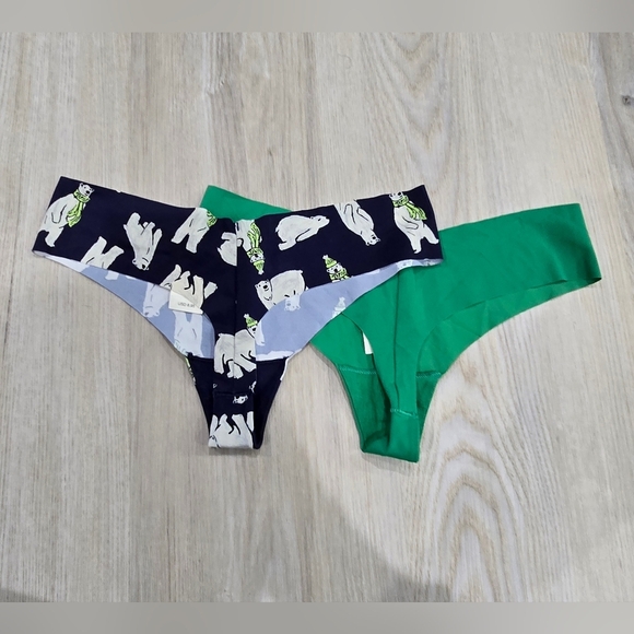 Aerie NWT Seamless No Show Thongs Polar Bears/The Nice One Size S - Picture 2 of 3